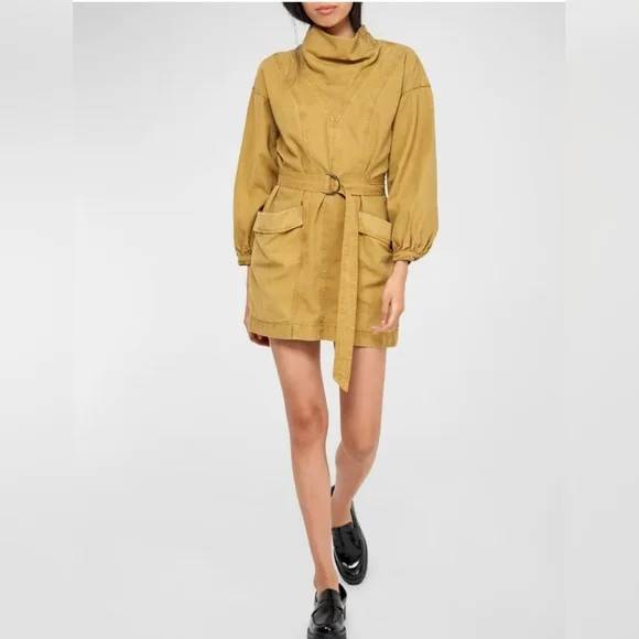 Joie Chantria Belted Cowl-Neck Utility Mini Dress Size Large ECRU OLIVE NEW! - Picture 11 of 11